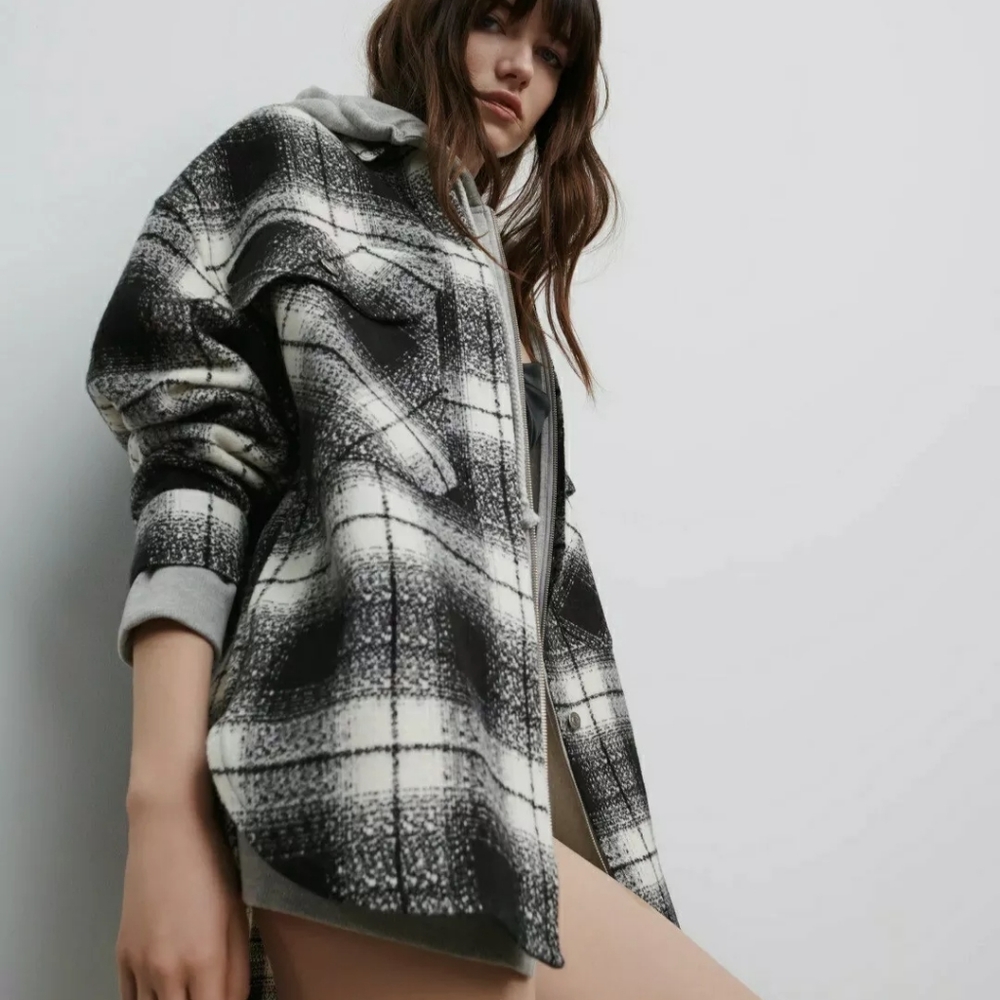 Zara Plaid Soho Overshirt Black and White.  NWT.